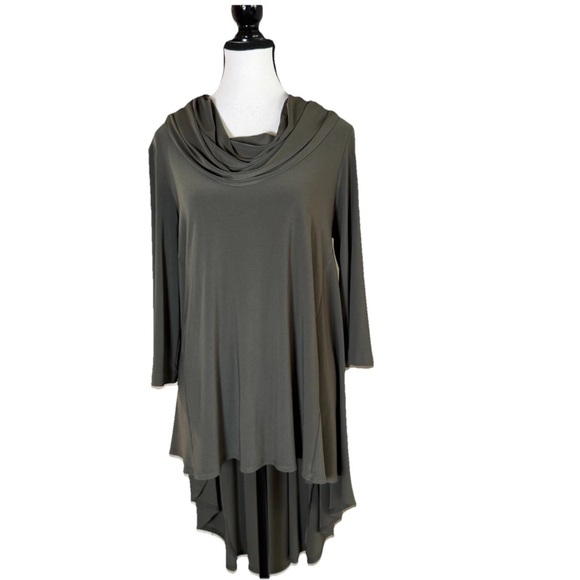 Joseph Ribkoff Cowl Neck High Low Tunic Blouse Dark Green Size 10 V Shape Back - Picture 11 of 15